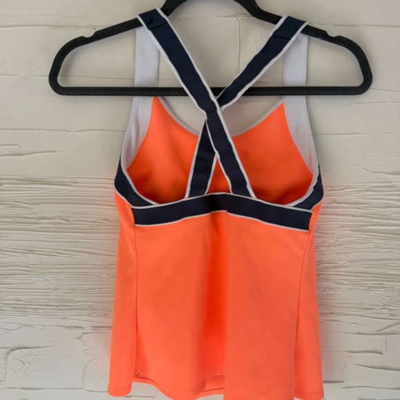 New Balance Racerback Workout Tank Top | Small Orange Navy - Picture 2 of 7
